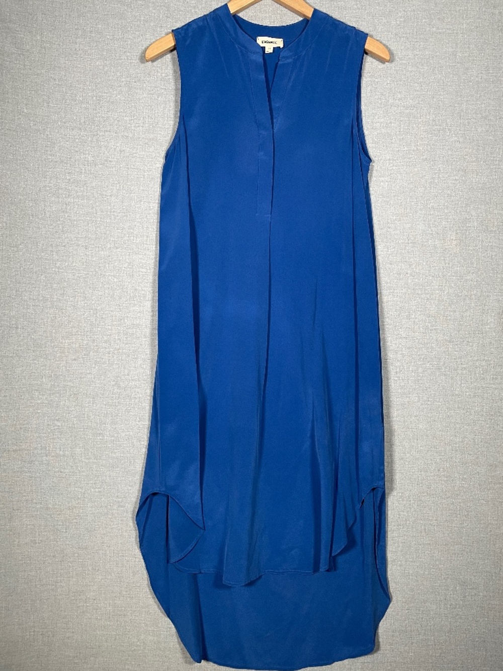 L'Agence Silk Shift Dress XS Royal Cobalt Blue Sleeveless High Low Popover